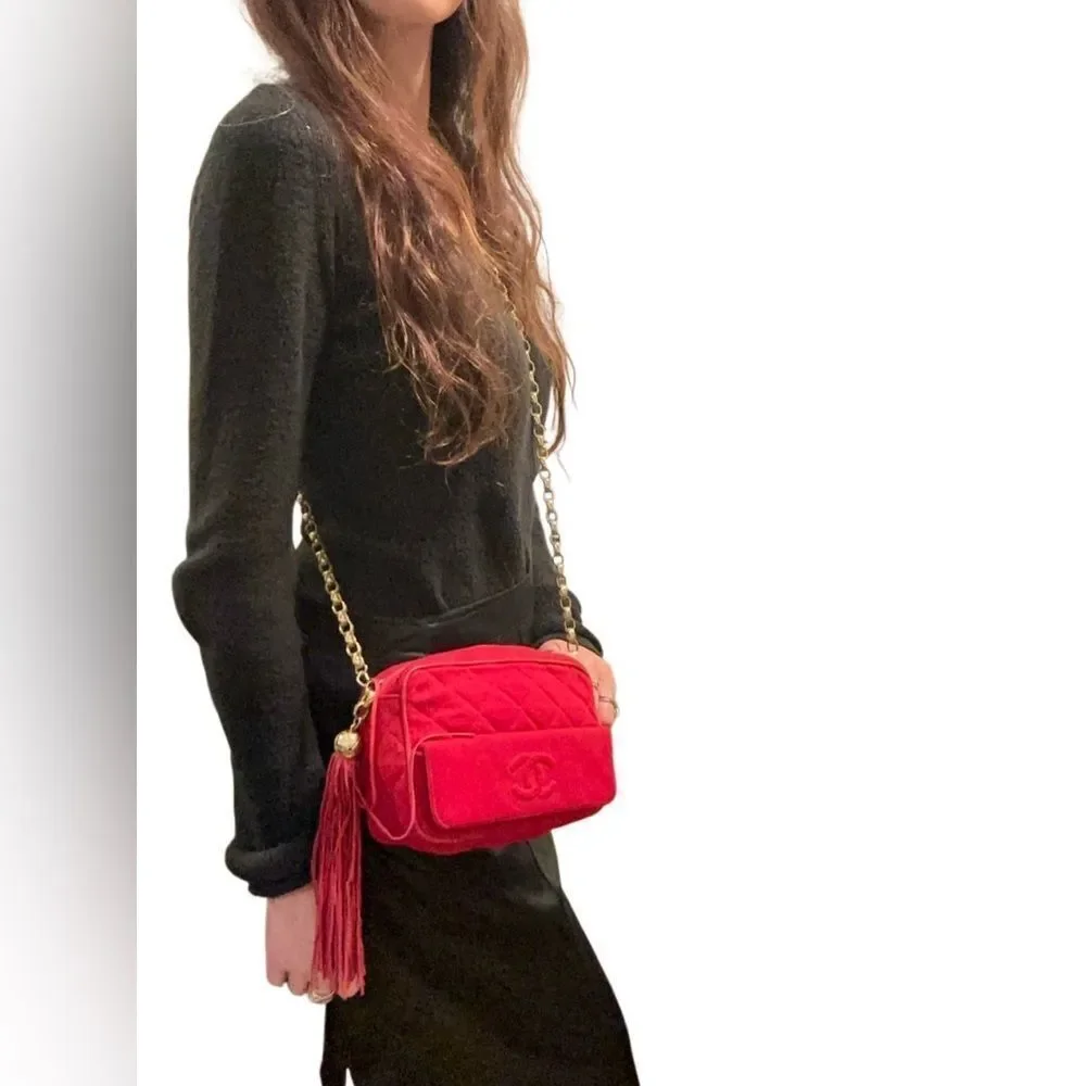 Chanel Quilted Red Crossbody Bag with Gold Chain
